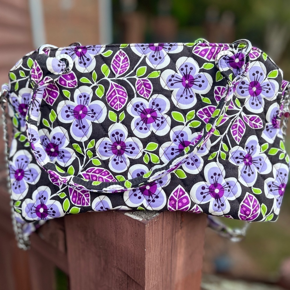 Vera Bradley RETIRED Plum Petals Handbag Purse Chain Strap
